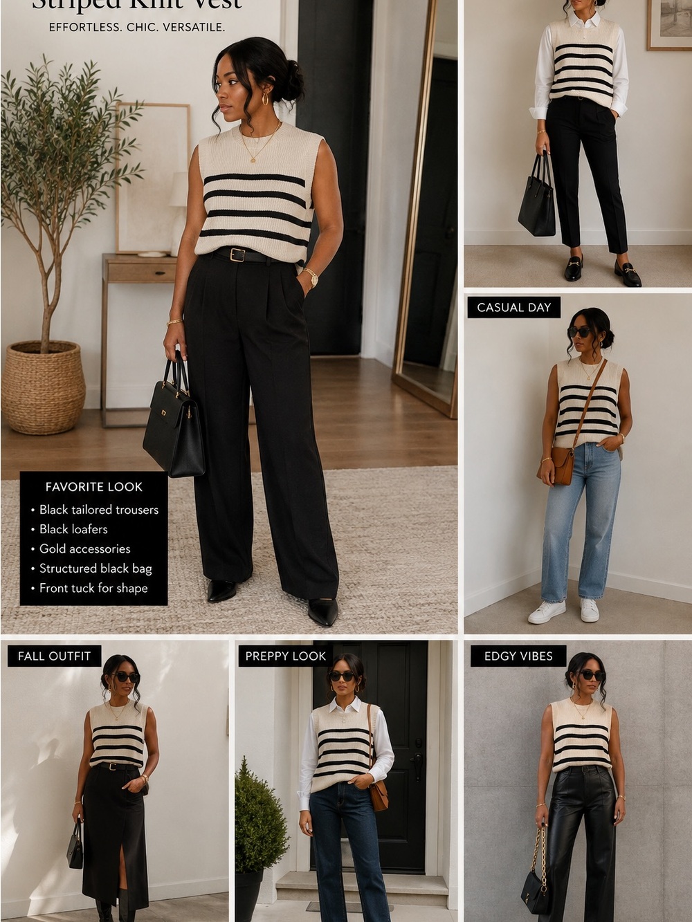 Madewell Cream & Black Striped Knit Sweater Vest